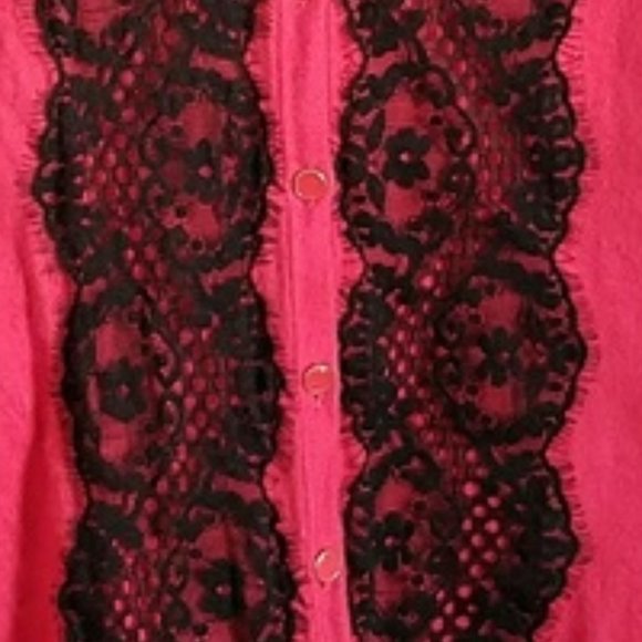 💗 Beautiful Victorian Inspired Hot Pink & Black Lace Cardigan - XS - Picture 6 of 7